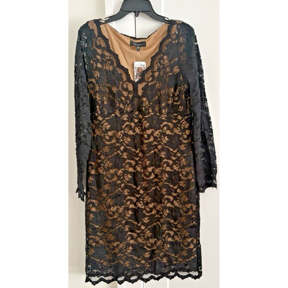 Karen Kane Dresses & Skirts - Karen Kane Womens Dress Size XL Brown Lace Floral Scalloped Sheath V-Neck NWT